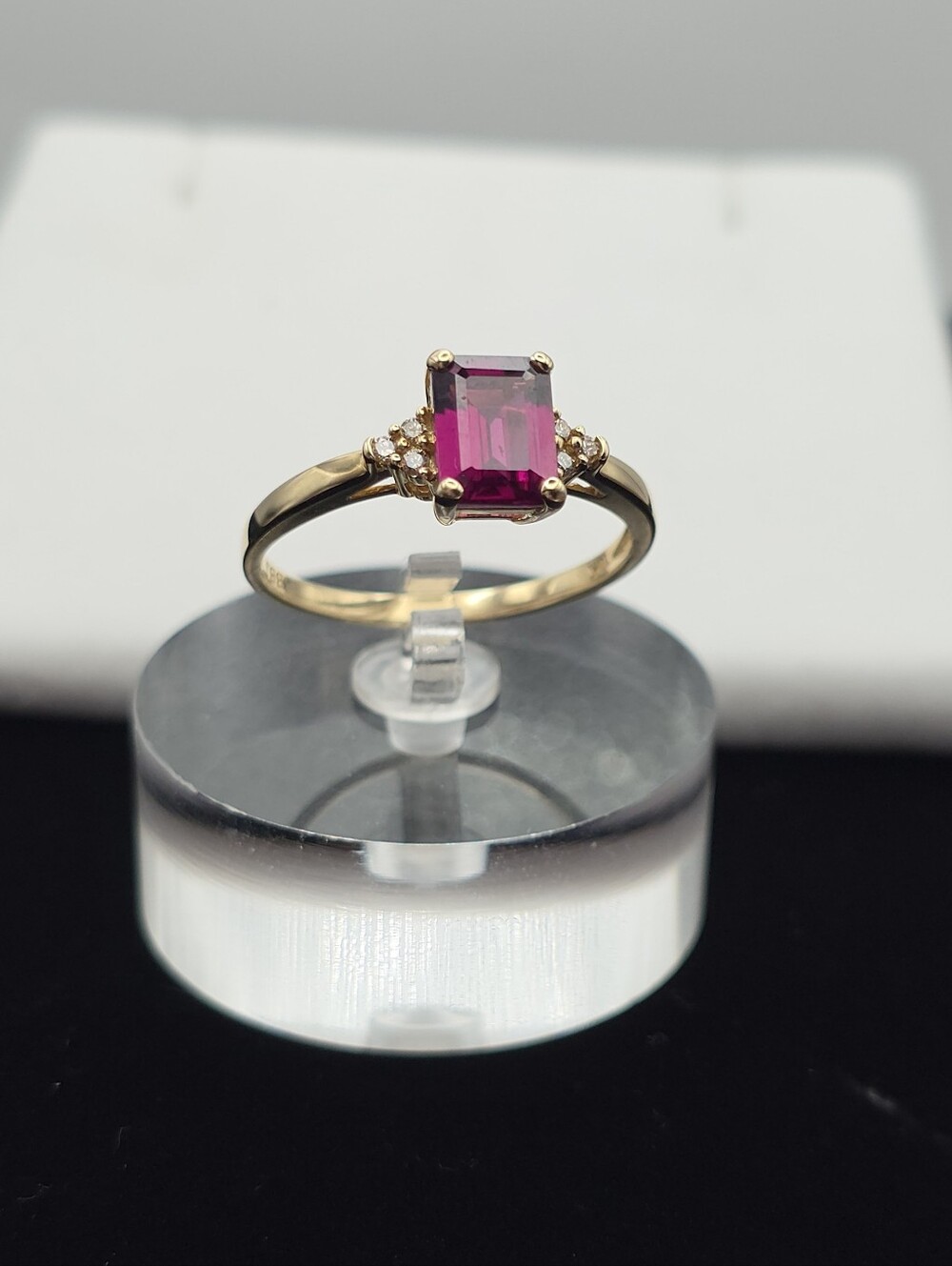 Vintage JTV 10k Gold Grape Garnet & Diamond Emerald Cut Ring 10.75